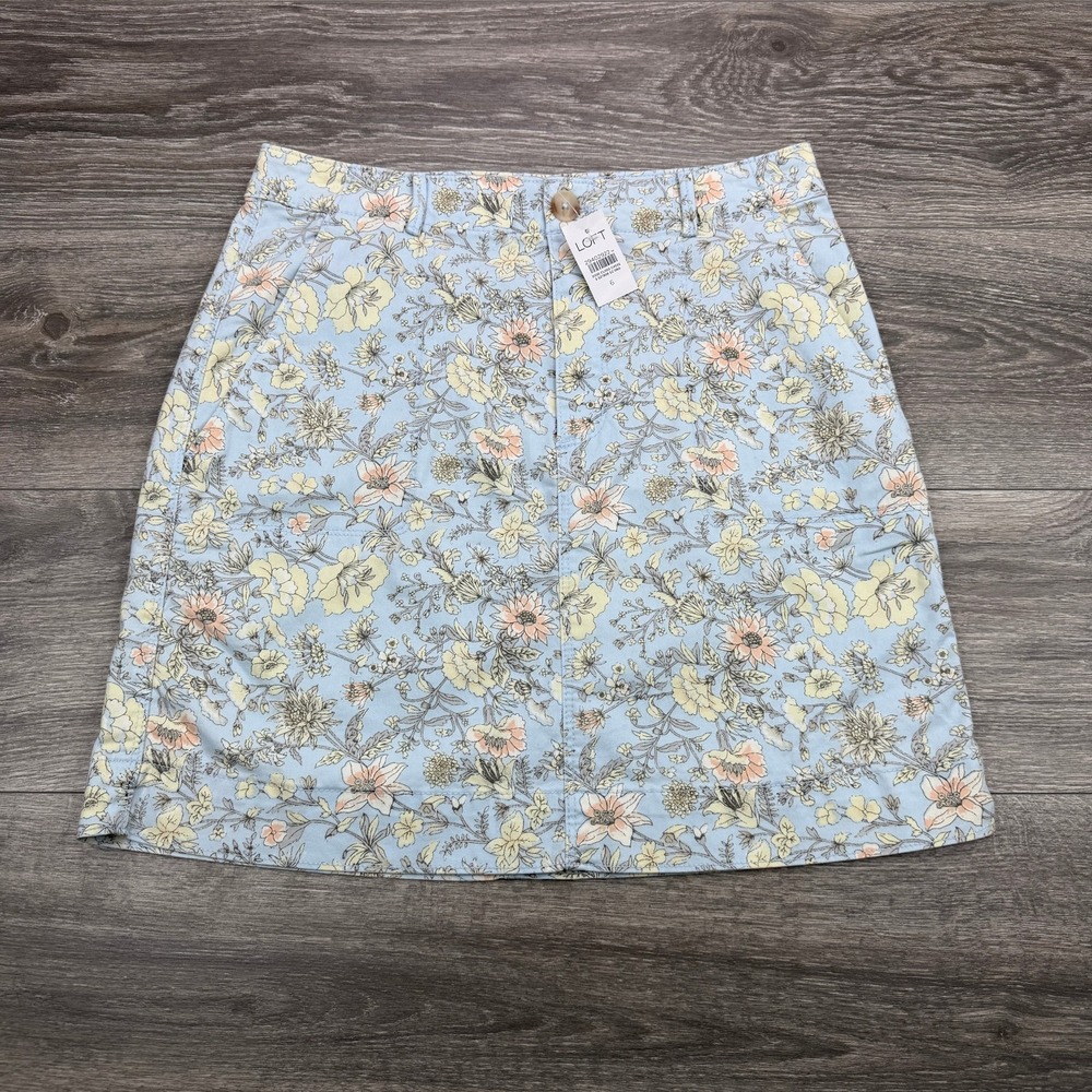 Ann Taylor Loft Skirt Womens 6 Light Blue Floral AOP A-Line Mini Pockets NWT